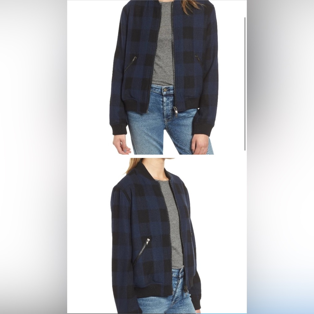 NWOT Rails Bolton Buffalo Check Bomber Jacket Wool Blend Blue Black Size 4